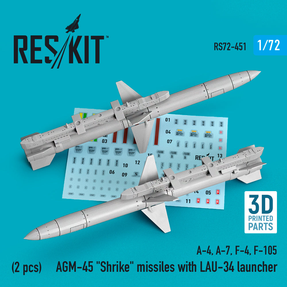 ResKit RS72-0451 1:72 AGM-45 Shrike missiles with LAU-34 launcher
