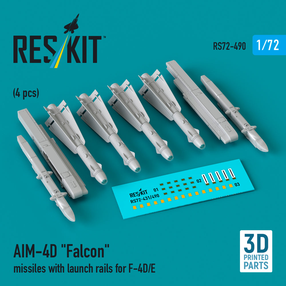 ResKit RS72-0490 1:72 AIM-4D Falcon missiles with launch rails for F-4D/E