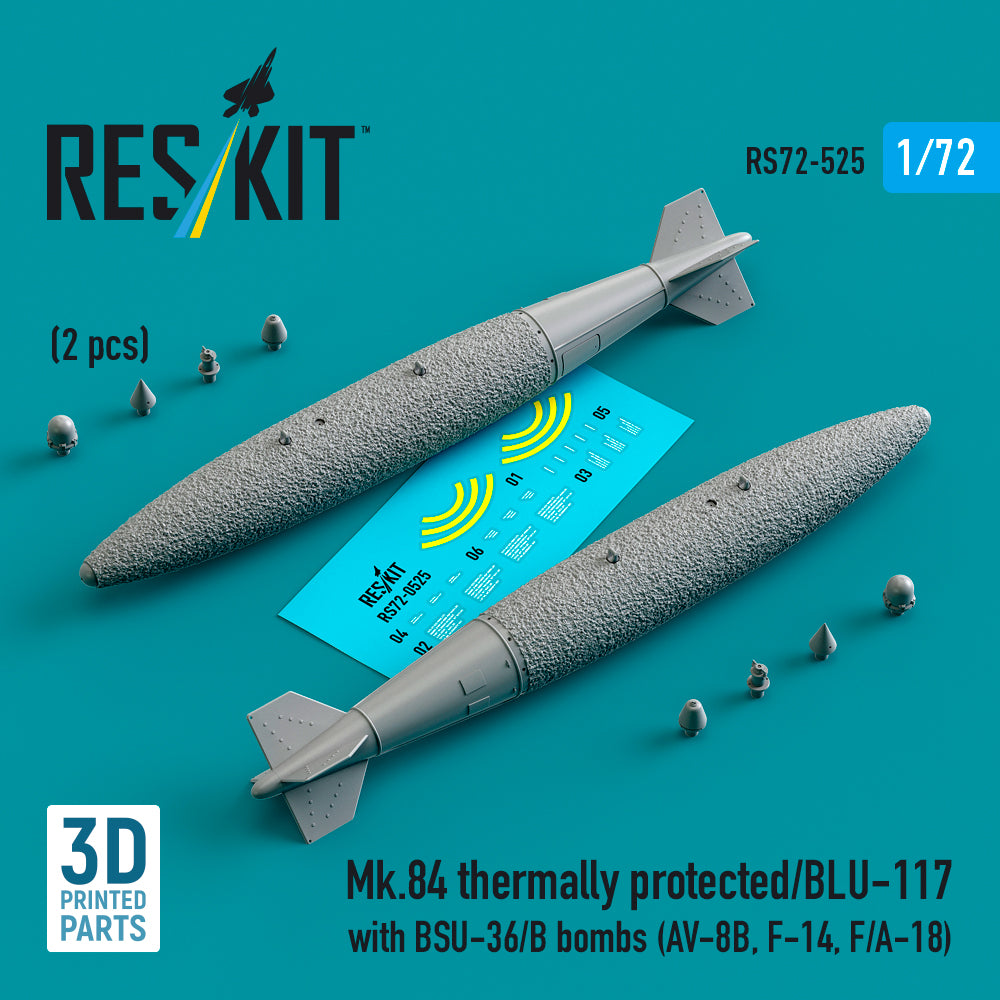 ResKit RS72-0525 1:72 Mk.84 thermally protected/BLU-117 with BSU-36/B bombs