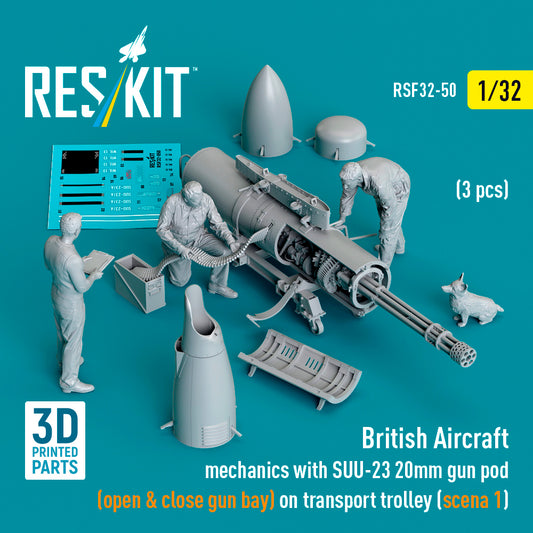 ResKit RSF32-0050 1:32 British Aircraft mechanics with SUU-23 20mm gun pod
