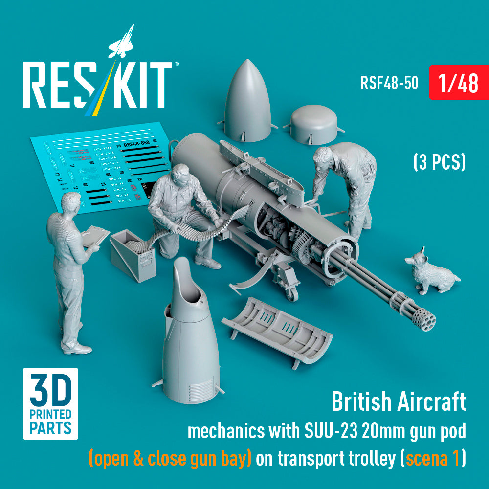 ResKit RSF48-0050 1:48 British Aircraft mechanics with SUU-23 20mm gun pod