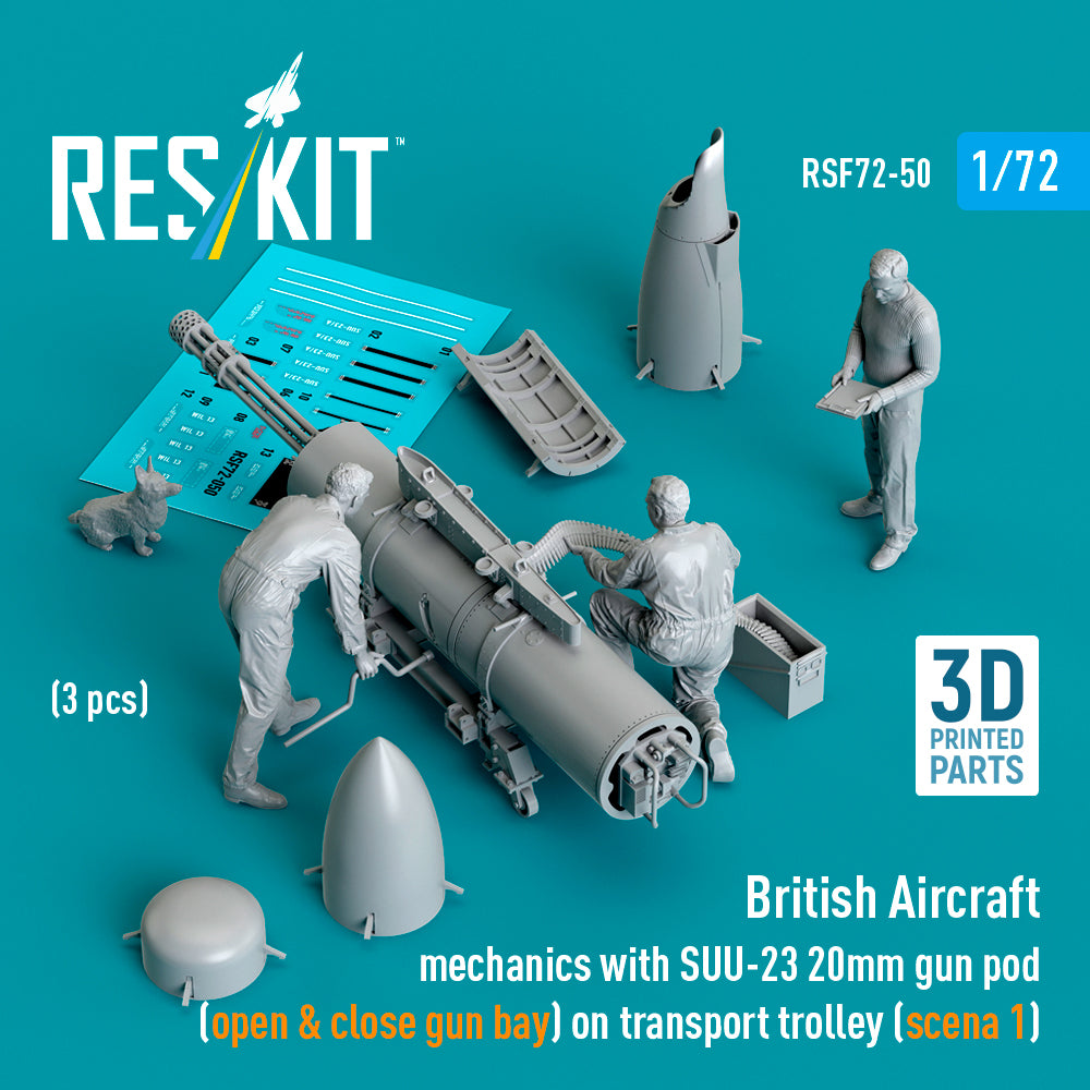 ResKit RSF72-0050 1:72 British Aircraft mechanics with SUU-23 20mm gun pod