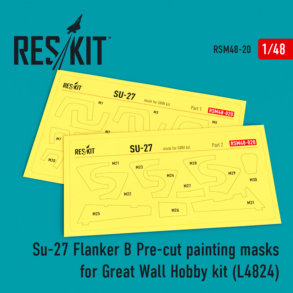 ResKit RSM48-0020 1:48 Sukoi Su-27 Flanker B Pre-cut painting masks