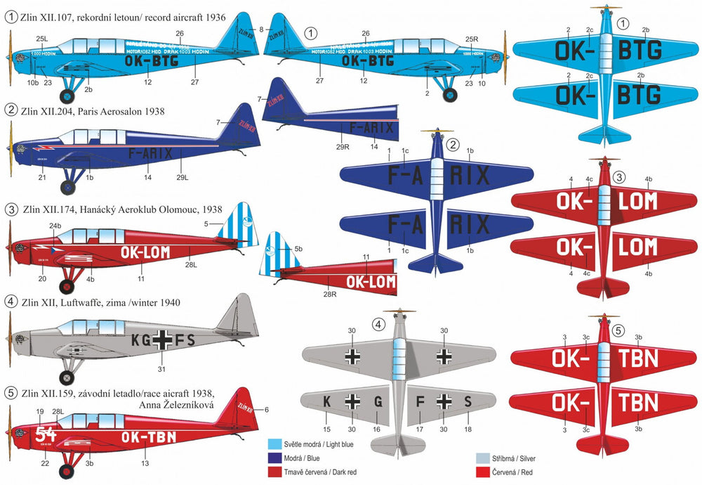 RS Models RSMI92107 1:72 Zlin Z-XII Civil & Luftwaffe