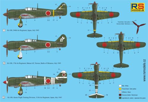 RS Models RSMI92126 1:72 Kawasaki Ki-100 High back 3 Decal variants for Japan