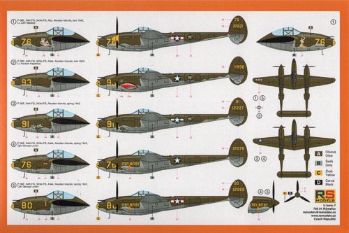 RS Models RSMI92141 1:72 Lockheed P-38E 'Aleutian Lightning' 5 decal variants 1