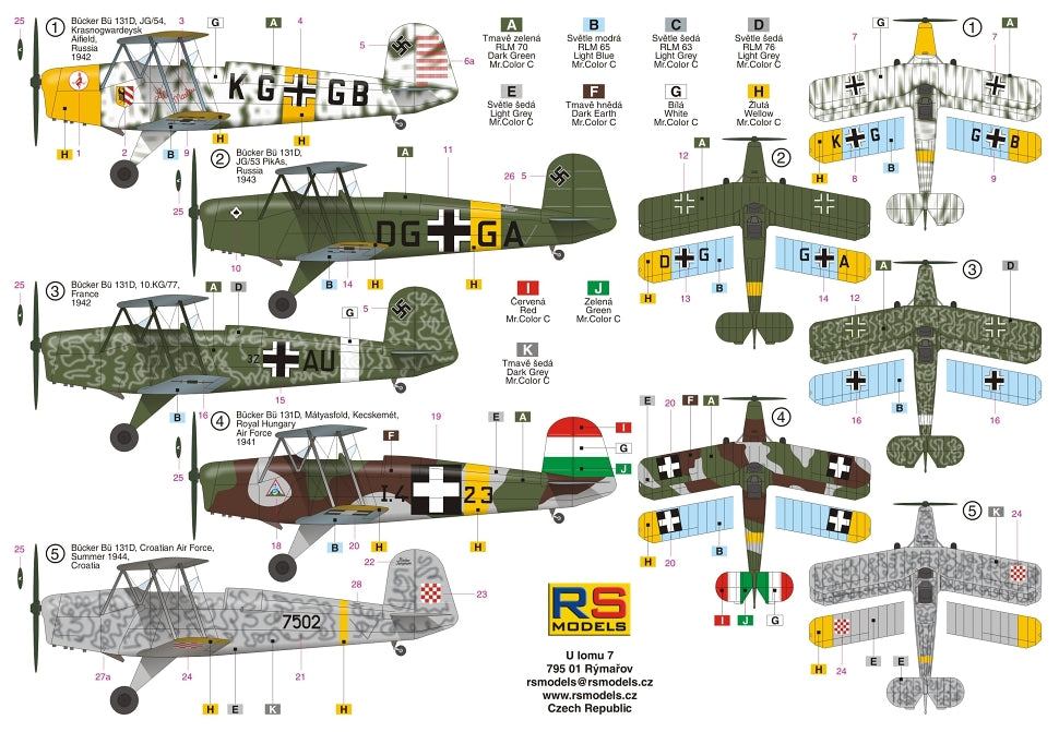 RS Models RSMI92193 1:72 Bucker Bu-131D Jungmann 5 decal variants 1