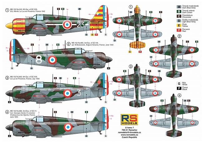 RS Models RSMI92217 1:72 Marcel-Bloch MB.152 Decals for French aircraft