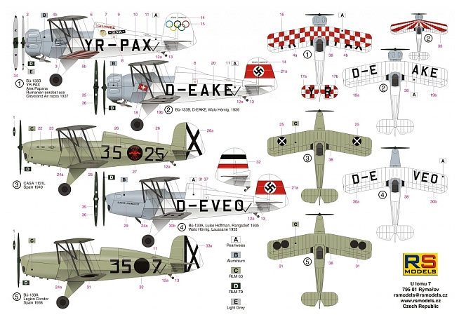 RS Models RSMI92220 1:72 Bucker Bu-133A/B "Jungmeister" 5 decal variants 1