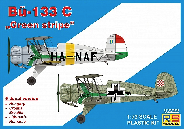 RS Models RSMI92222 1:72 Bucker Bu-133C "Green stripe" 5 decal variants 1