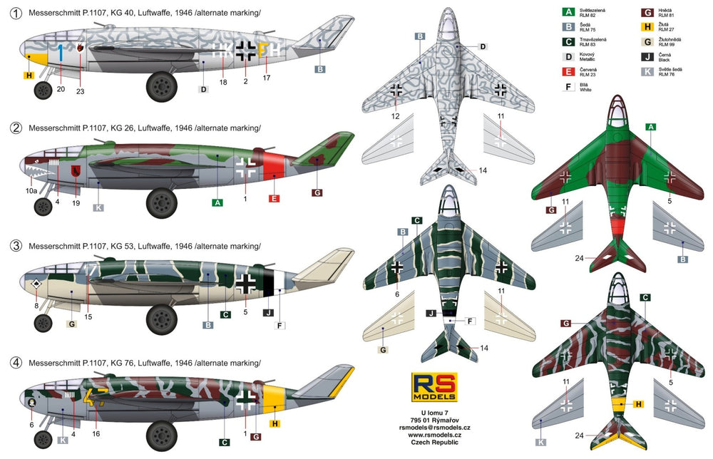 RS Models RSMI92259 1:72 Messerschmitt P.1107 4 decal versions for Luftwaffe