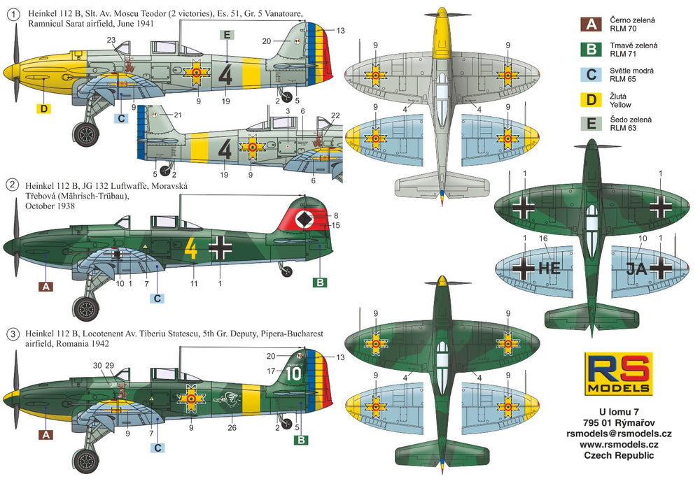 RS Models RSMI92265 1:72 Heinkel He-112B Romania x 2 Luftwaffe x 1