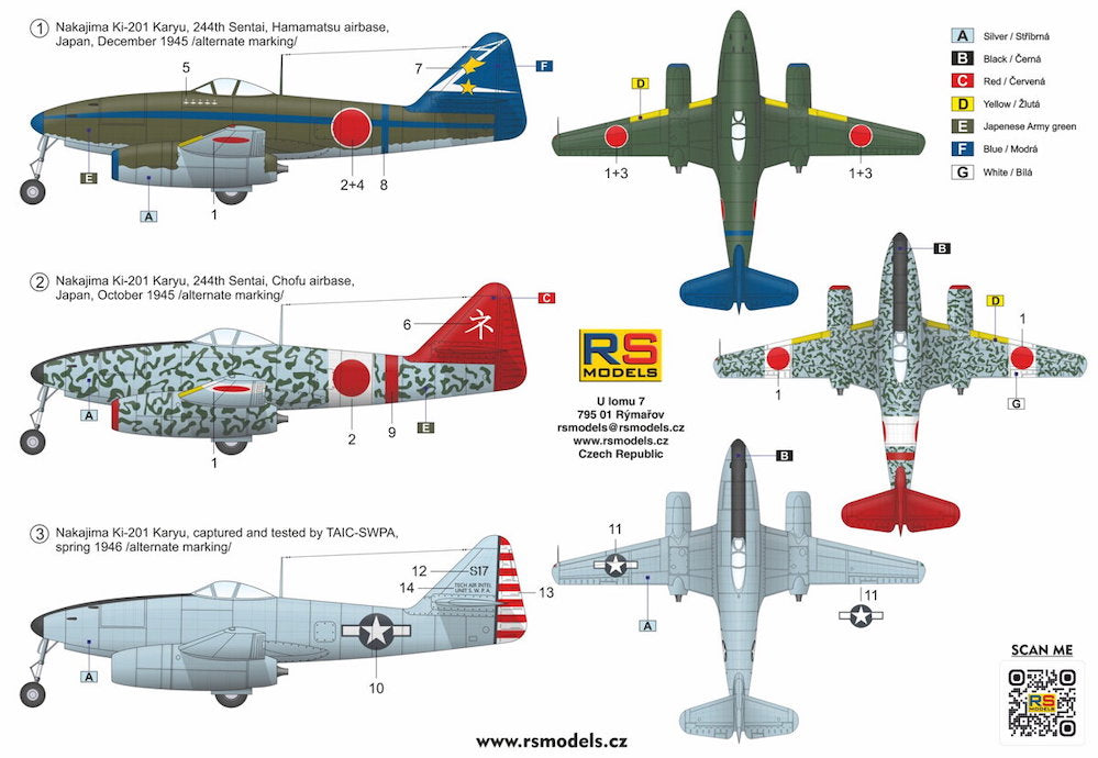RS Models RSMI92274 1:72 Nakajima Ki-201 "Karyu" 3 decal v