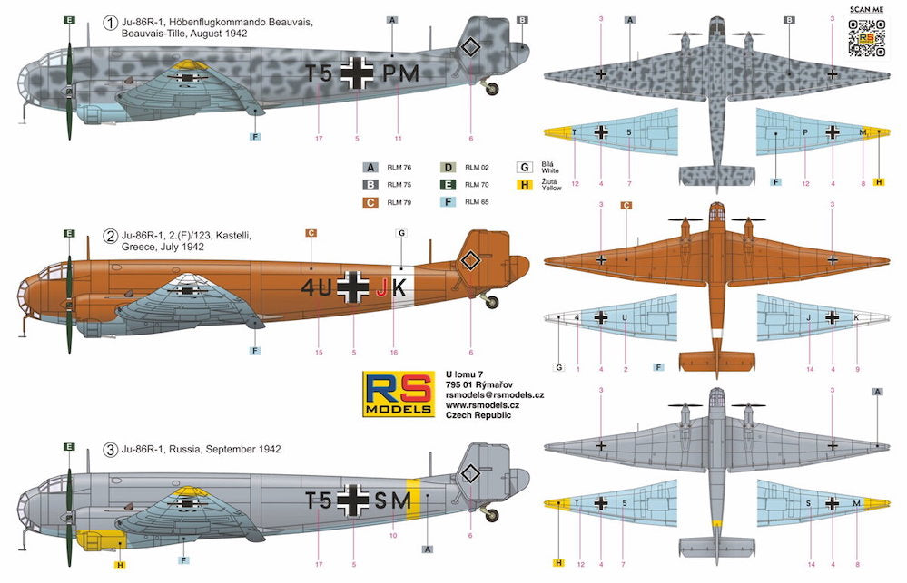 RS Models RSMI92277 1:72 Junkers Ju-86R 3 decal v