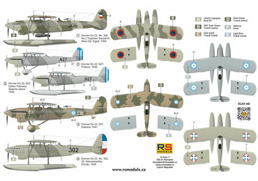 RS Models RSMI92281 1:72 Dornier Do-22 4 decals for Yugoslavia x 2 & Greece x 2