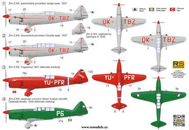 RS Models RSMI92283 1:72 Zlin Z-XIII include TWO kits