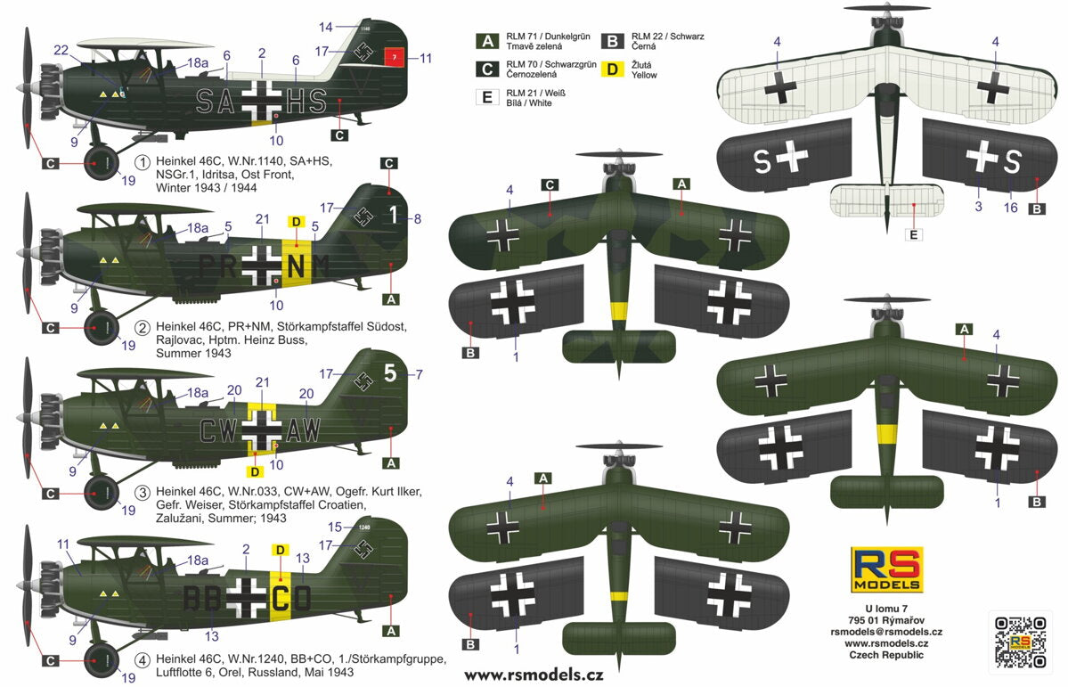 RS Models RSMI92284 1:72 Heinkel He-46C German reconnaissance Decals 4