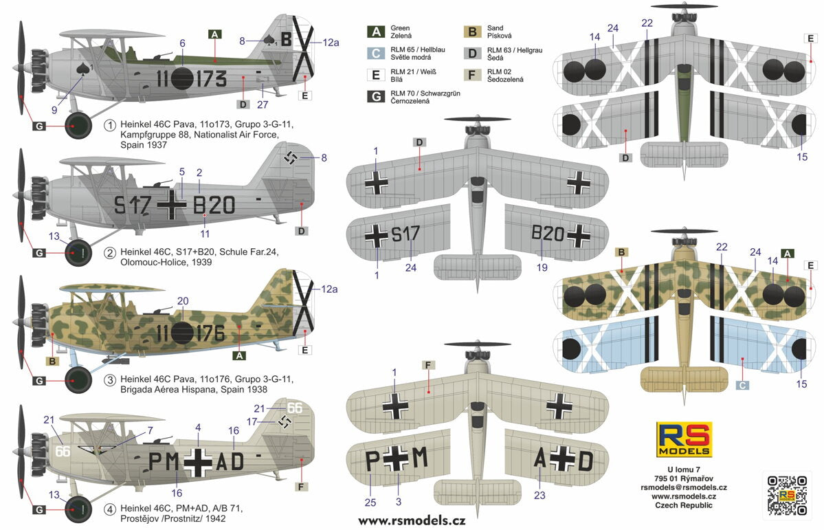 RS Models RSMI92286 1:72 Heinkel He-46C in Spanish service Decals 4 x Spanish