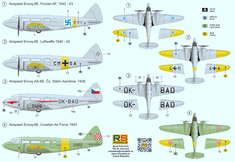 RS Models RSMI92298 1:72 Airspeed Envoy, Castor engine 4 decal v