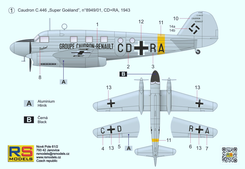 RS Models RSMI92299 1:72 Caudron C-446 Super Goeland 1 decal cersio Luftwaffe