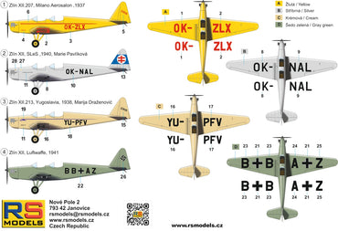 RS Models RSMI92303 1:72 Zlin-XII open 4 decal version for USAF, France RP+PE