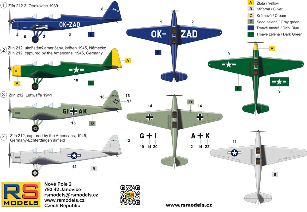RS Models RSMI92304 1:72 Zlin Z-212 Sport Aircraft