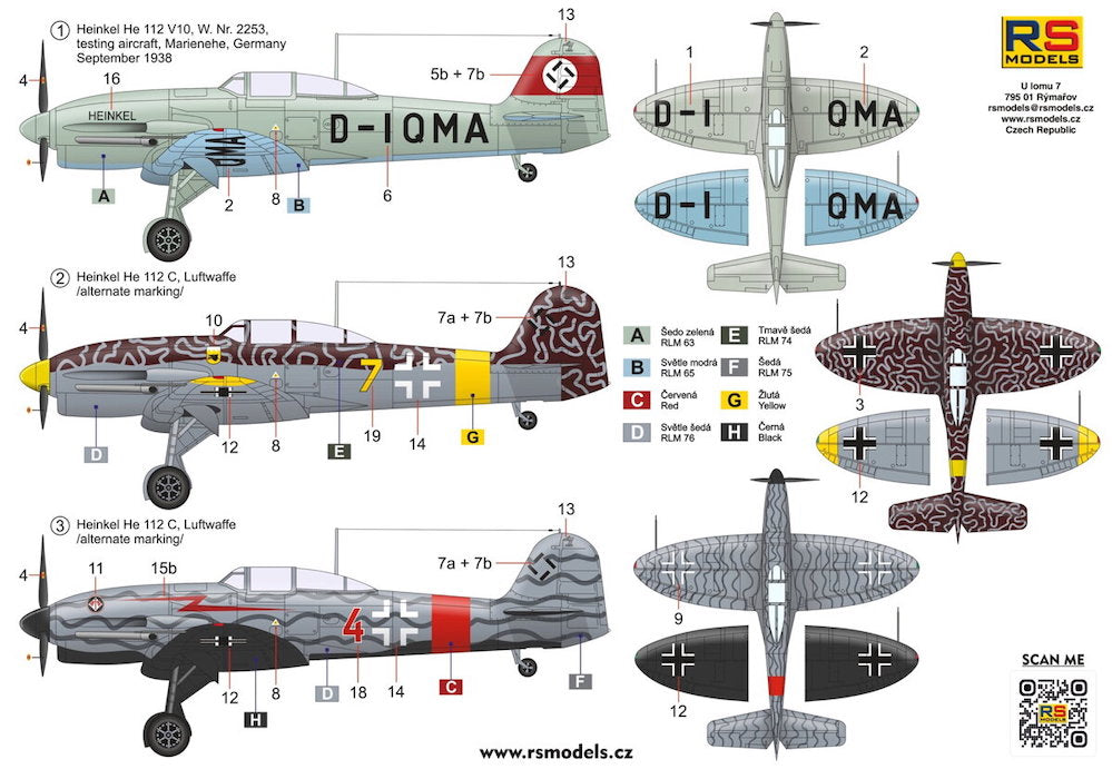 RS Models RSMI94007 1:72 Heinkel He-112V-10 3 decal v