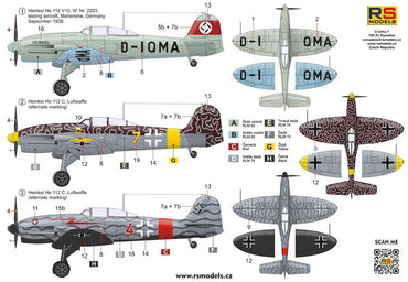 RS Models RSMI94007 1:72 Heinkel He-112V-10 3 decal v