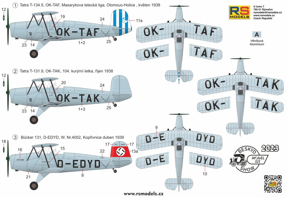 RS Models RSMI94020 1:72 Bucker Bu-131/T-131 PK-TAF OK-TAK D-EDYD