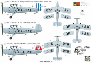 RS Models RSMI94020 1:72 Bucker Bu-131/T-131 PK-TAF OK-TAK D-EDYD