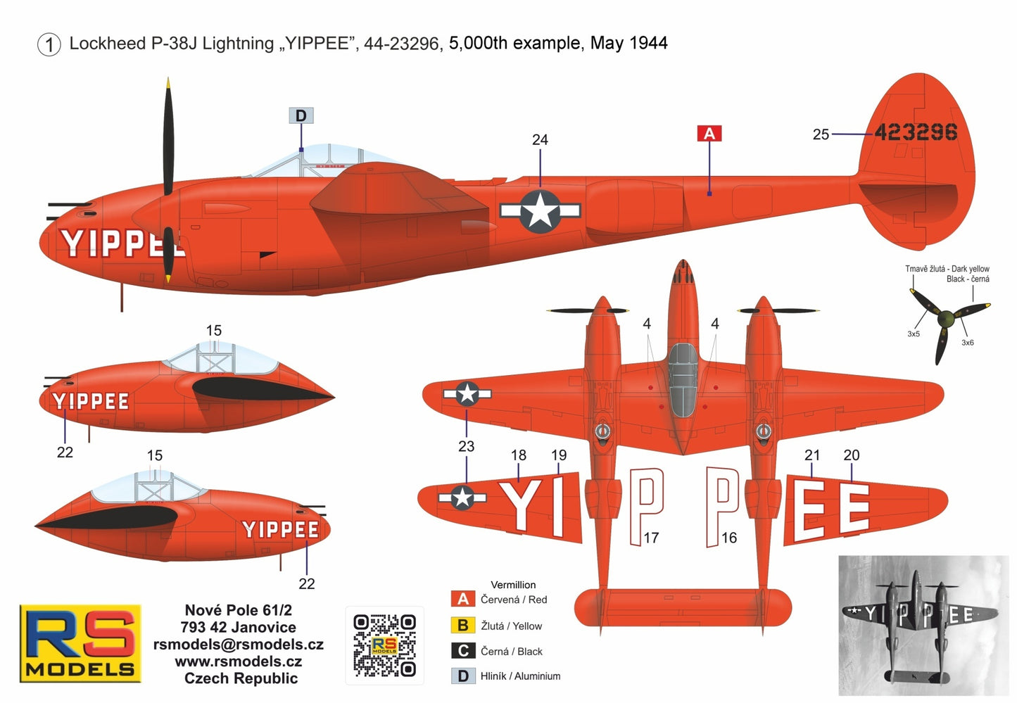 RS Models RSMI94025 1:72 Lockheed P-38J-20 Lightning "Yippee" ..