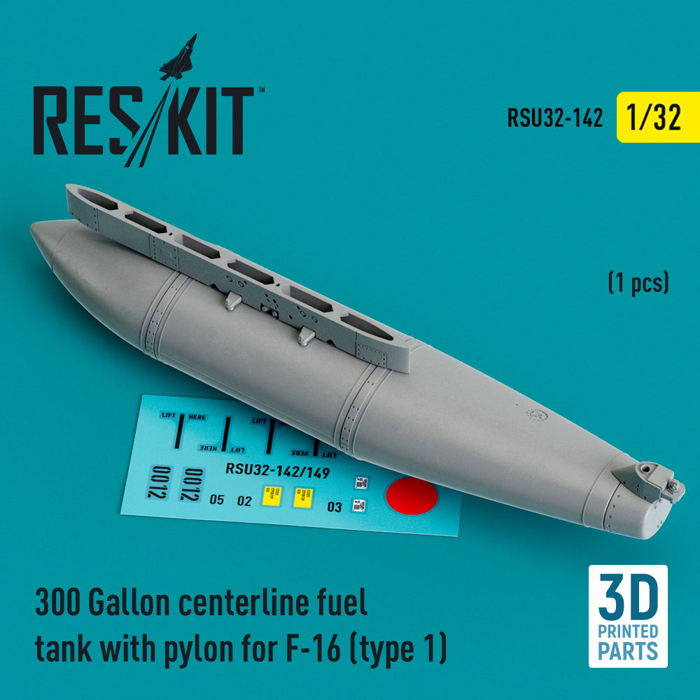 ResKit RSU32-0142 1:32 F-16 (type 1) 300gal Centerline Fuel Tank & Pylon (1 pc)