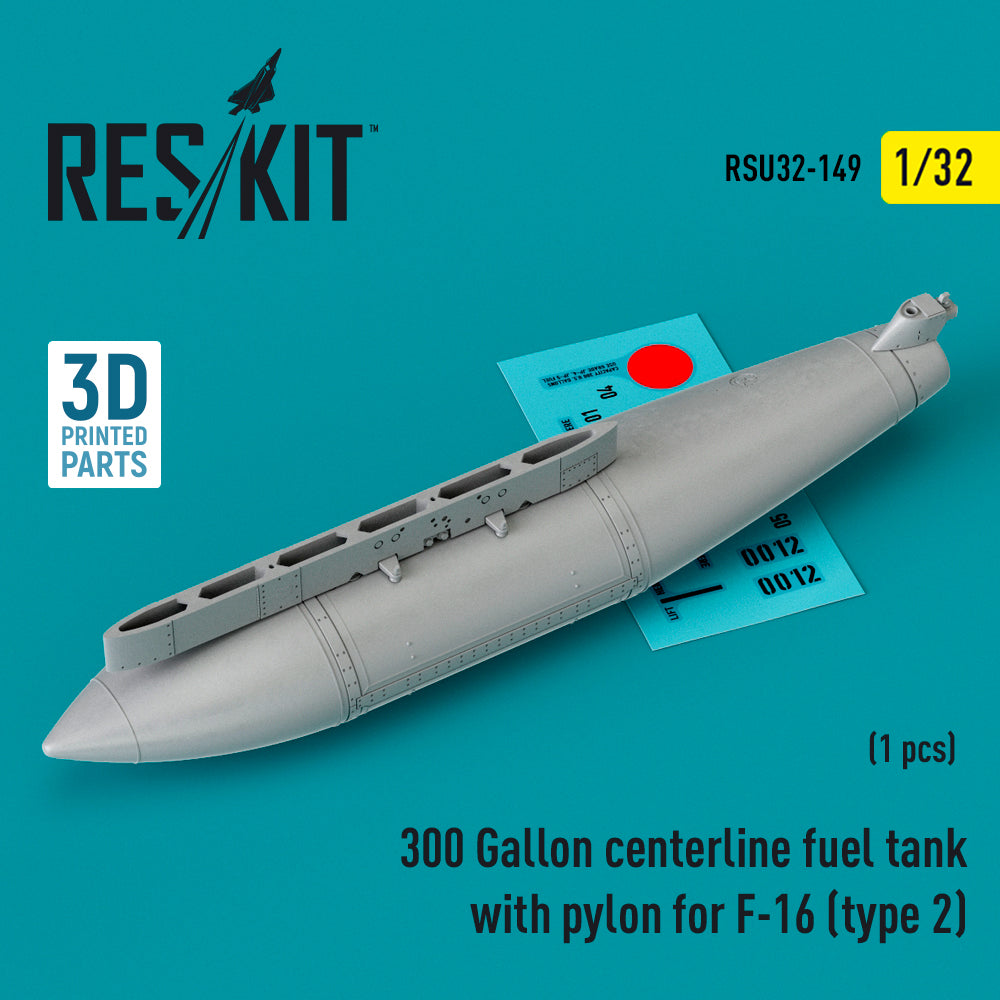 ResKit RSU32-0149 1:32 F-16 (type 1) 300gal Centerline Fuel Tank & Pylon (1 pc)