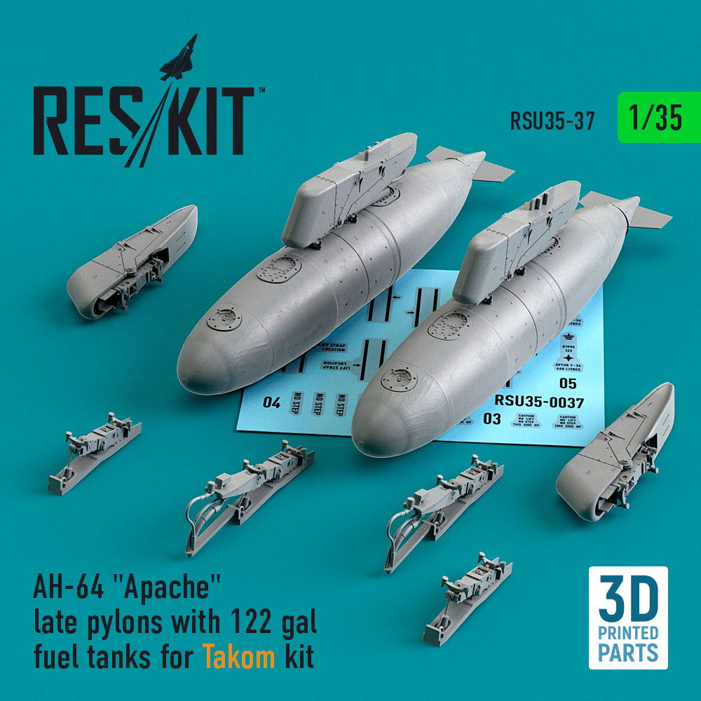 ResKit RSU35-0037 1:35 Bell/AH-64 Apache late pylons with 122 gal fuel tanks
