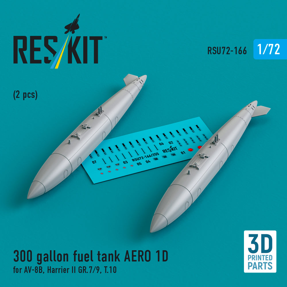 ResKit RSU72-0166 1:72 AV-8B Harrier II 300gal Fuel Tank AERO 1D
