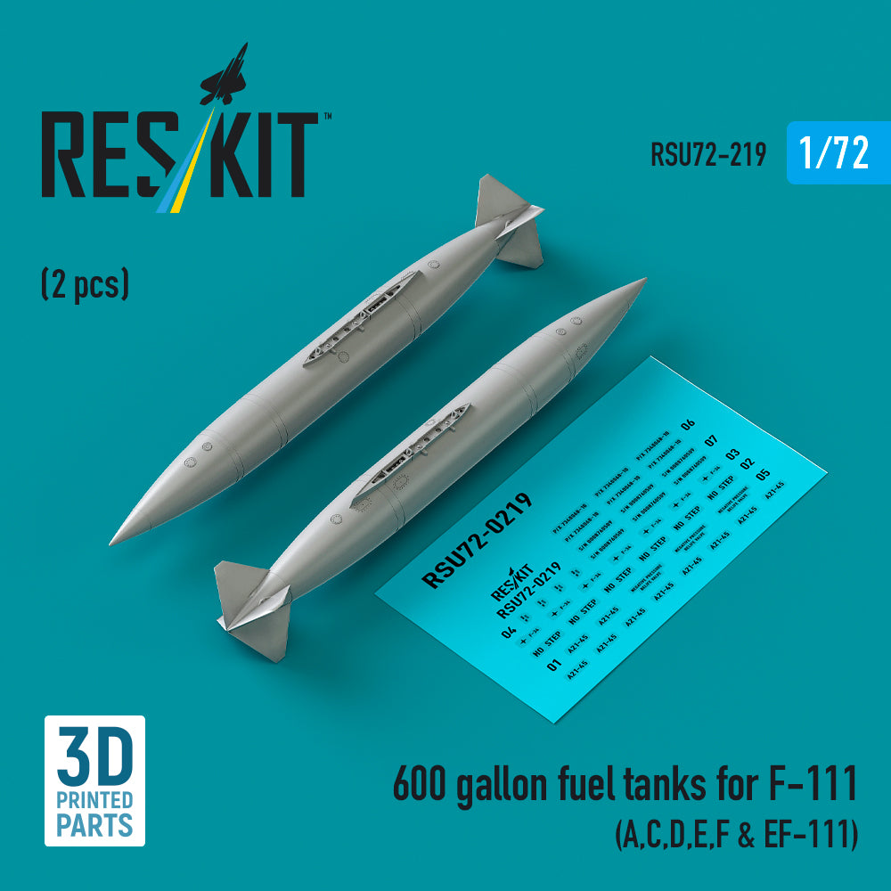 ResKit RSU72-0219 1:72 F-111A/C/D/E/F/EF-111 600gal Fuel Tanks