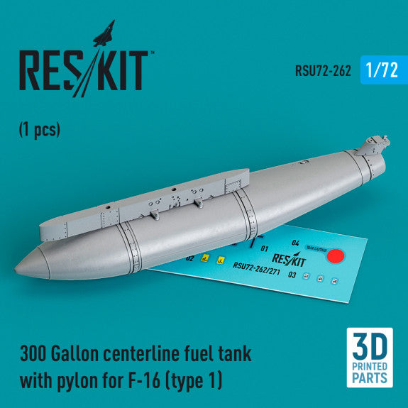 ResKit RSU72-0262 1:72 F-16 300gal Centerline Fuel Tank & Pylon