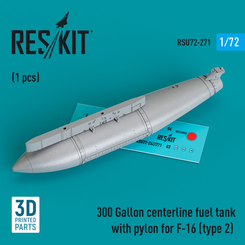 ResKit RSU72-0271 1:72 F-16 300gal Centerline Fuel Tank & Pylon