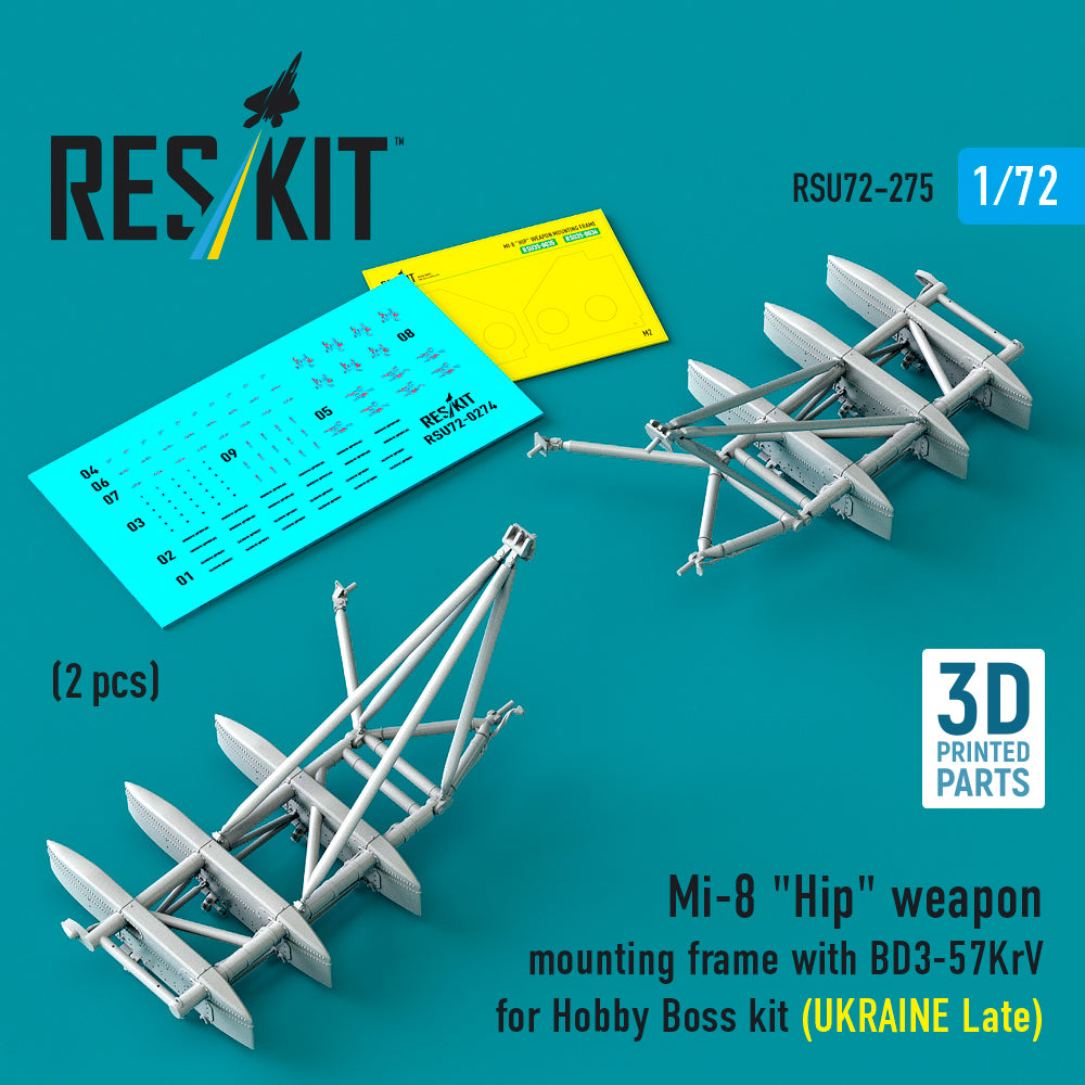ResKit RSU72-0275 1:72 Mil Mi-8 Hip weapon mounting frame with BD3-57KrV