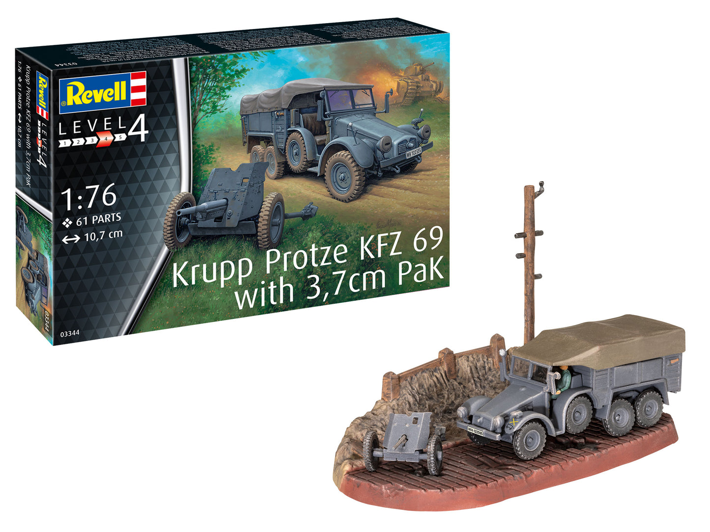 Revell 3344 Krupp-Protze KFZ.69 with 3.7cm Pak 1:76 Model Kit