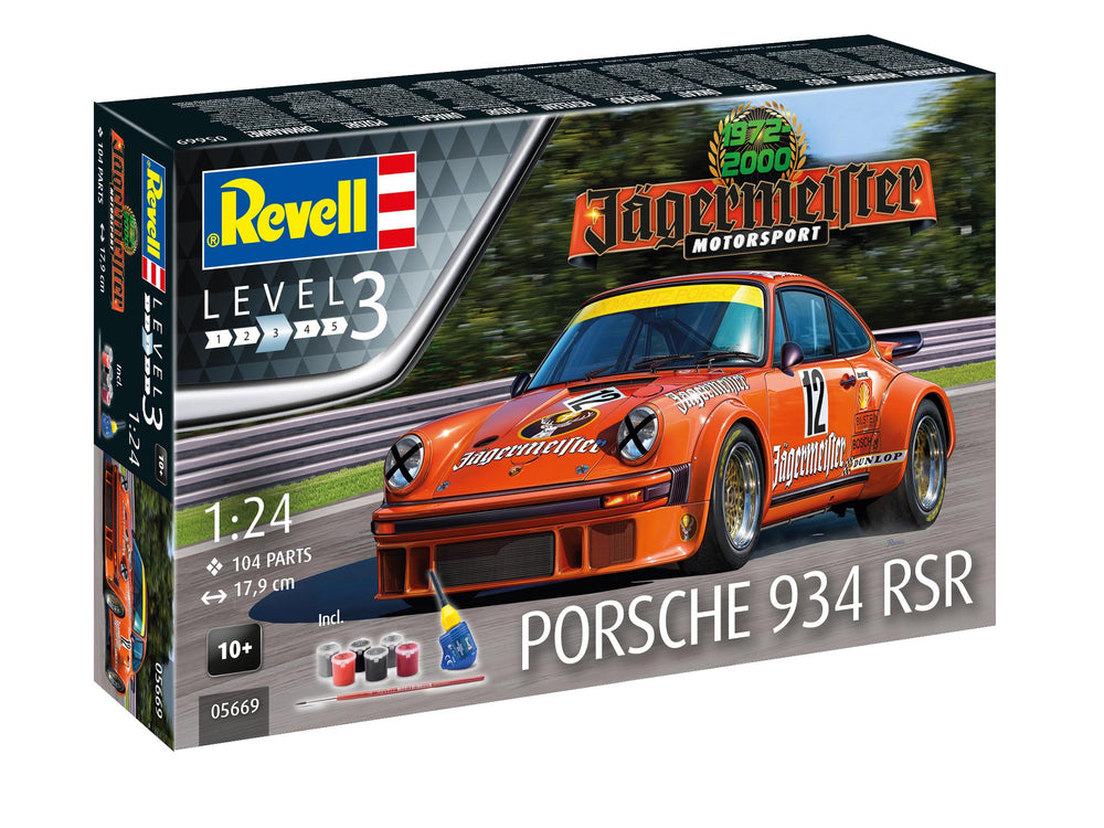 Revell 5669 Porsche 934 RSR 50 Years of Jagermeister Motorsport gift set 1:24 Model Kit