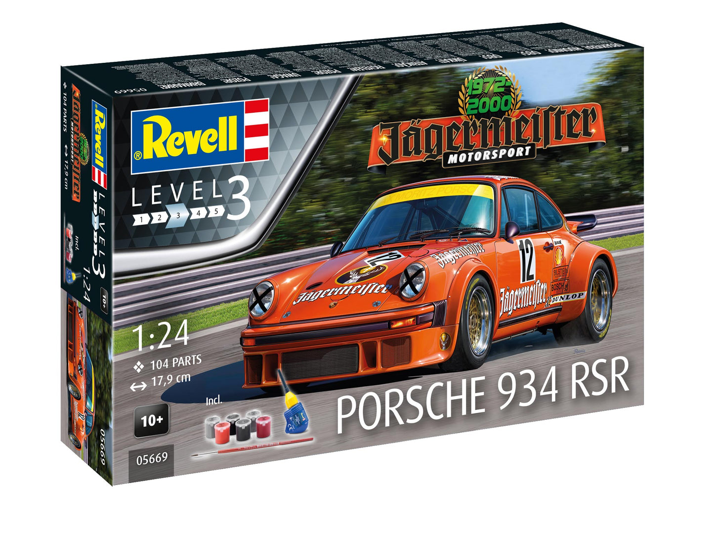 Revell 5669 Porsche 934 RSR 50 Years of Jagermeister Motorsport gift set 1:24 Model Kit