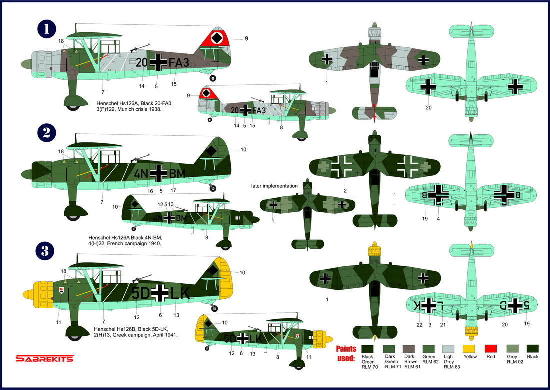 Sabre Kits SBKD01 1:72 Henschel Hs-126A/B Blitzkrieg Decals