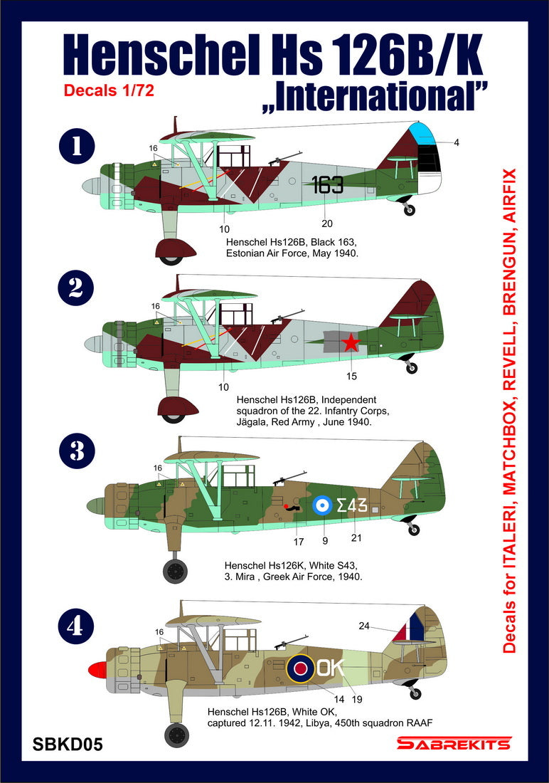 Sabre Kits SBKD05 1:72 Henschel Hs-126B/K 'International'