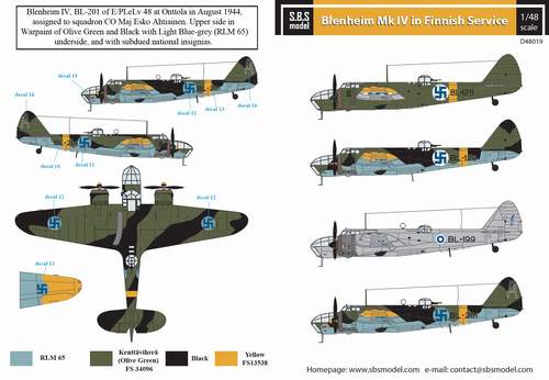 SBS Model SBSD4819D 1:48 Bristol Blenheim Mk.IV/Mk.IVF in Finnish Service