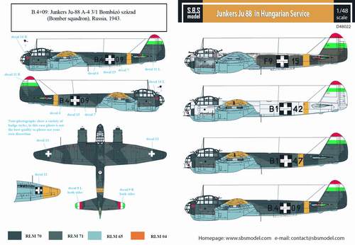 SBS Model SBSD4822D 1:48 Ju-88A-4 Ju-88A-14 Ju-88D-1 in Hungarian Service