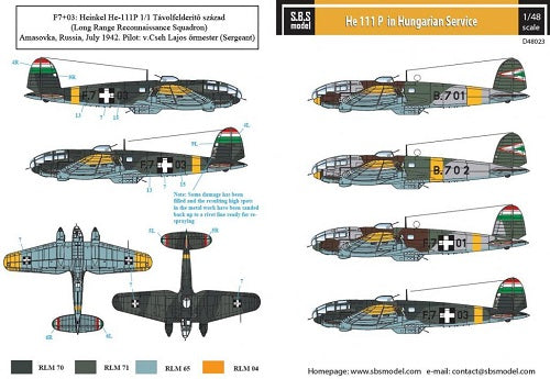 SBS Model SBSD4823D 1:48 Heinkel He-111P Hungarian Air Force WWII