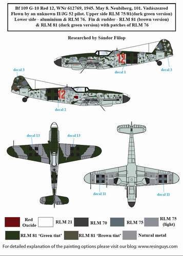 SBS Model SBSD4829D 1:48 Messerschmitt Bf-109G-10 Hungarian Air Force