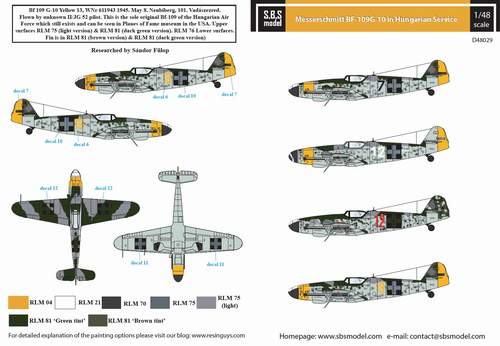 SBS Model SBSD4829D 1:48 Messerschmitt Bf-109G-10 Hungarian Air Force