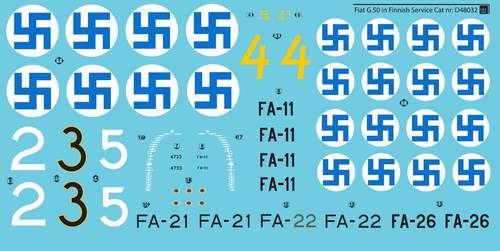 SBS Model SBSD4832D 1:48 Fiat G.50 Finnish Service decal sheet